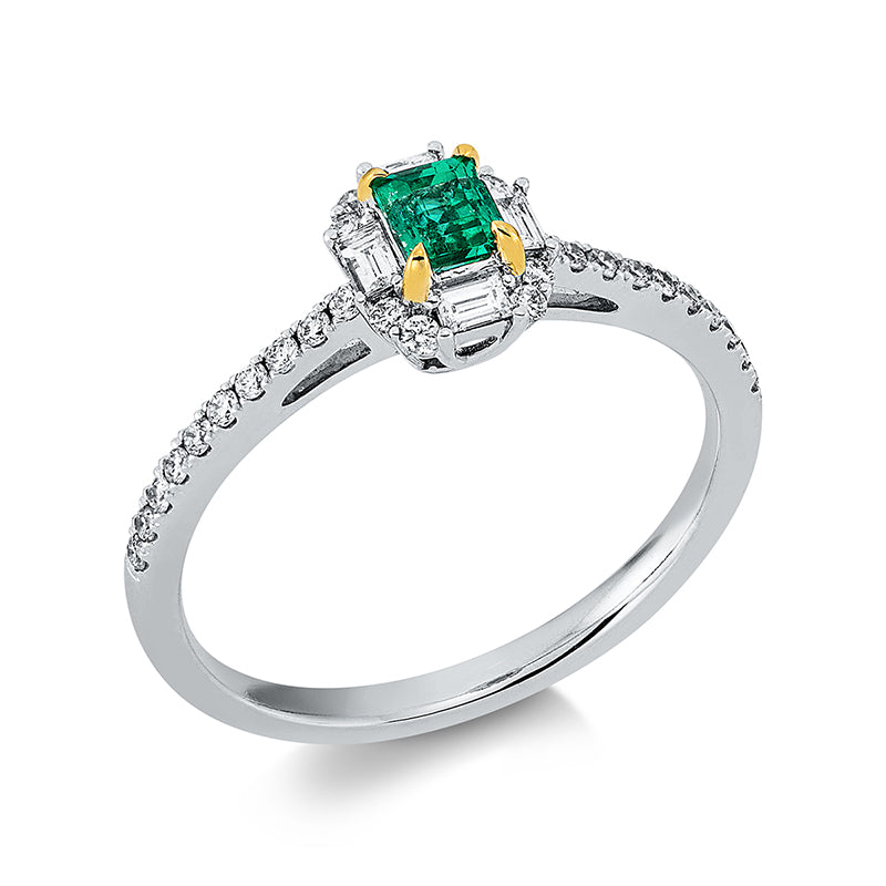 Ring mit Smaragd  aus 750/-18 Karat Weißgold mit 32 Diamanten 0