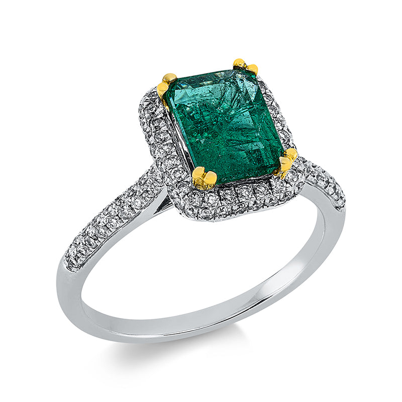 Ring mit Smaragd  aus 750/-18 Karat Weißgold mit 104 Diamanten 0
