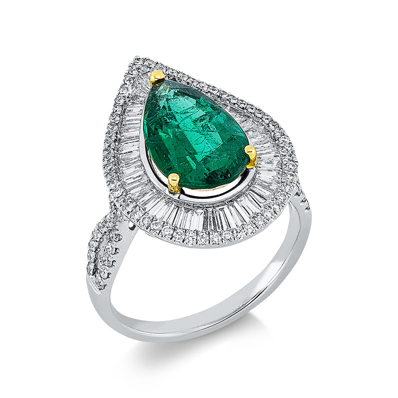 Ring mit Smaragd  aus 750/-18 Karat Weißgold mit 126 Diamanten 1