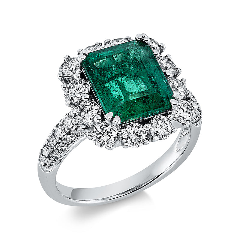 Ring mit Smaragd  aus 750/-18 Karat Weißgold mit 42 Diamanten 1