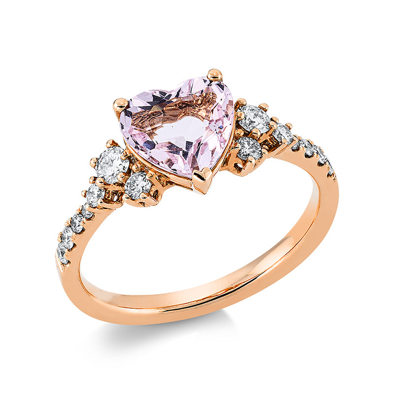 Ring mit Morganit  aus 750/-18 Karat Rotgold mit 14 Diamanten 0