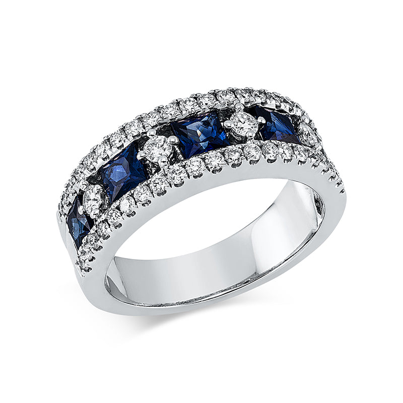 Ring mit Saphir  aus 750/-18 Karat Weißgold mit 46 Diamanten 0