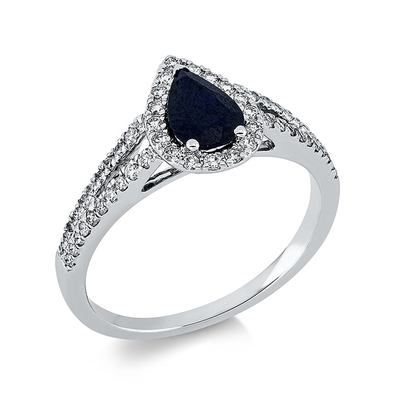 Ring mit Saphir  aus 750/-18 Karat Weißgold mit 57 Diamanten 0