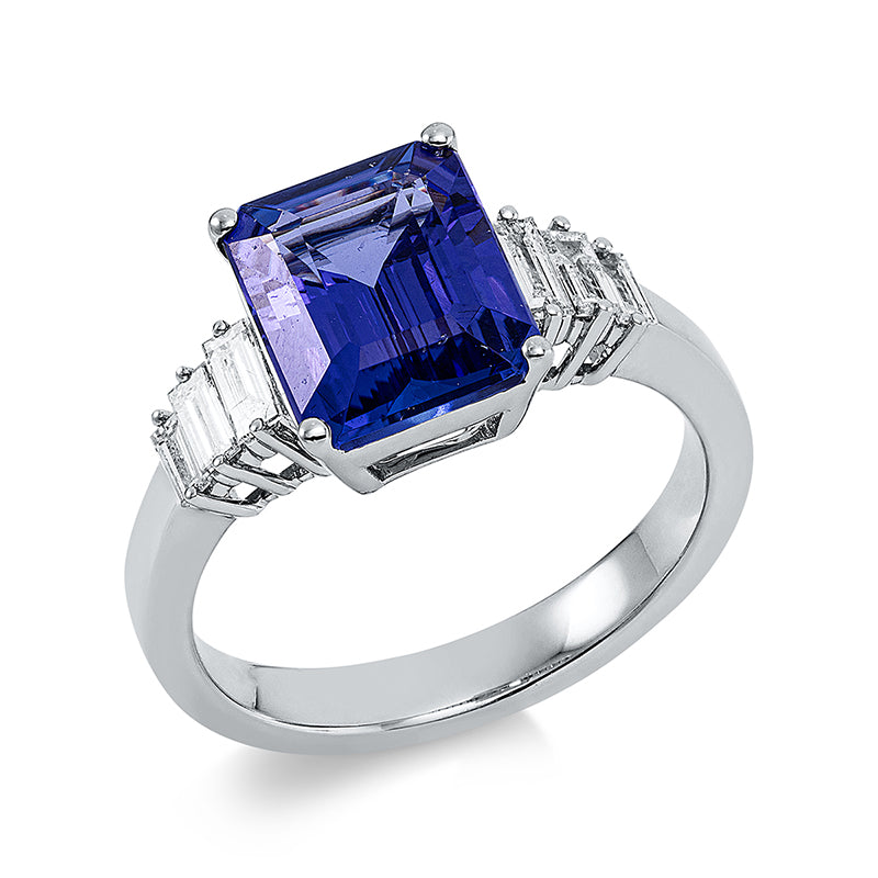 Ring mit Tansanit  aus 750/-18 Karat Weißgold mit 6 Diamanten 0