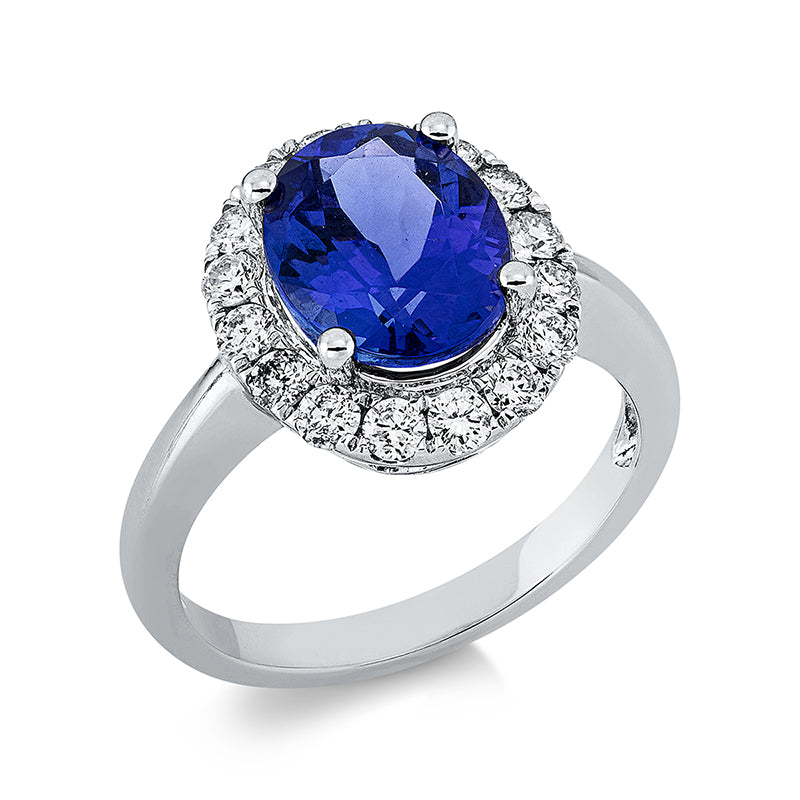 Ring mit Tansanit  aus 585/-14 Karat Weißgold mit 16 Diamanten 0
