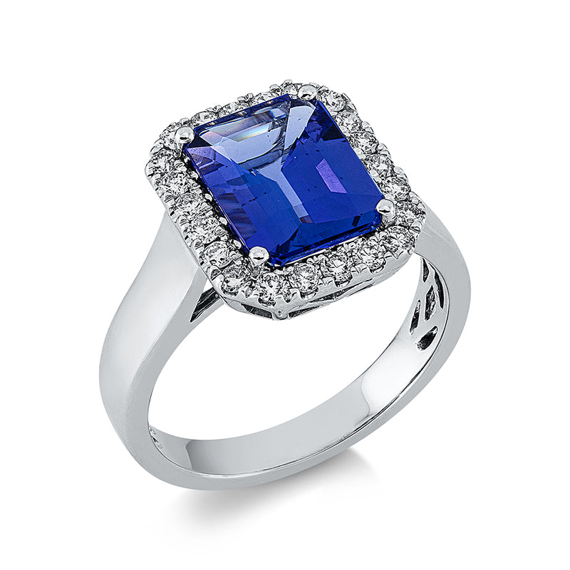 Ring mit Tansanit  aus 750/-18 Karat Weißgold mit 22 Diamanten 0