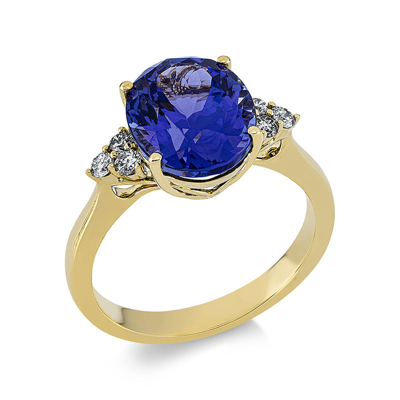 Ring mit Tansanit  aus 585/-14 Karat Gelbgold mit 6 Diamanten 0