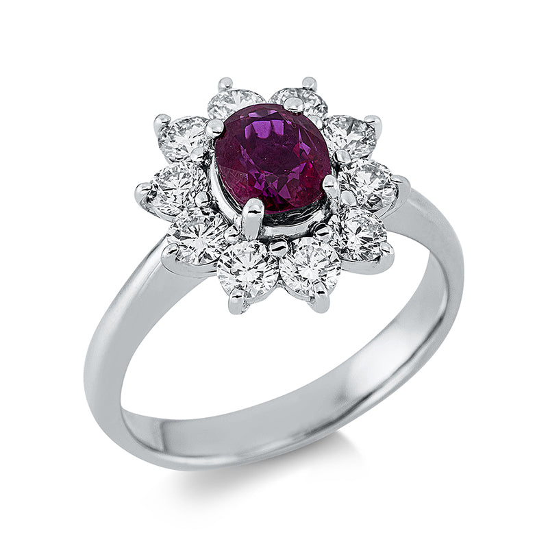 Ring mit Rubin  aus 900/-Platin Platin mit 10 Diamanten 0