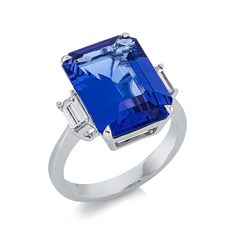 Ring mit Tansanit  aus 750/-18 Karat Weißgold mit 2 Diamanten 0