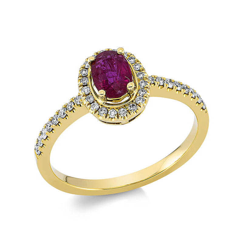 Ring mit Rubin  aus 750/-18 Karat Gelbgold mit 36 Diamanten 0