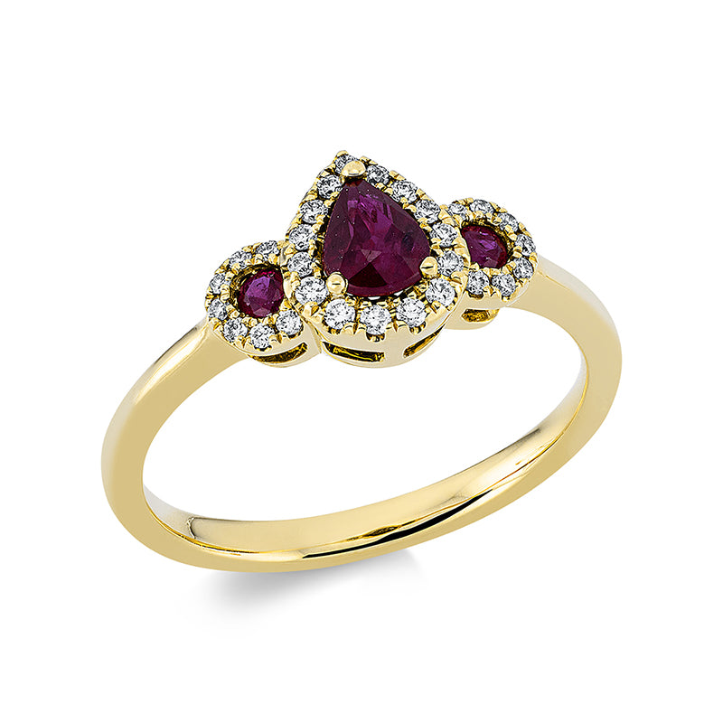 Ring mit Rubin  aus 750/-18 Karat Gelbgold mit 29 Diamanten 0