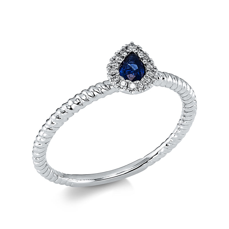 Ring mit Saphir  aus 750/-18 Karat Weißgold mit 14 Diamanten 0