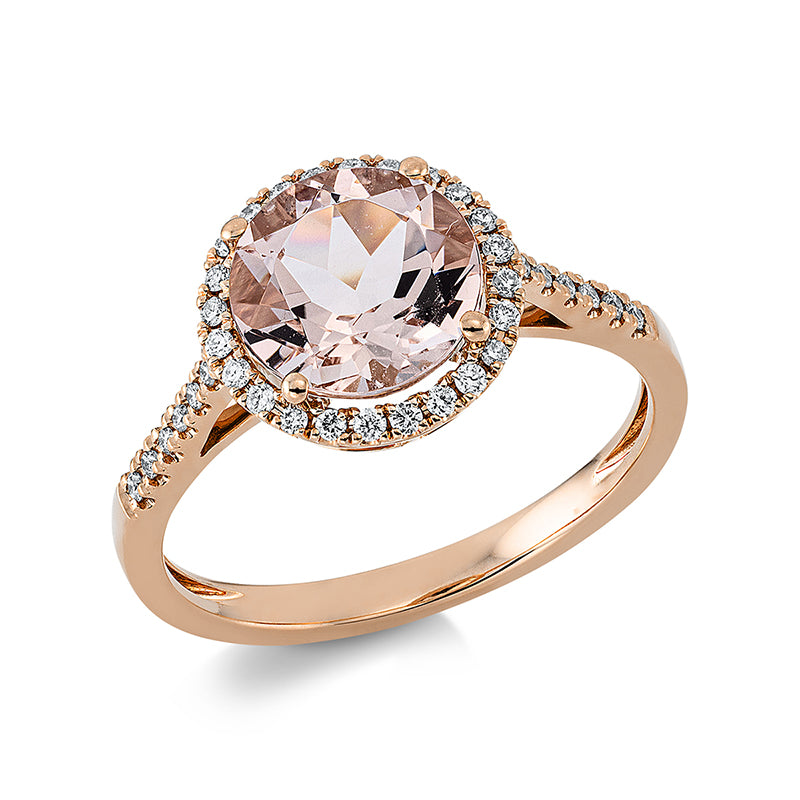 Ring mit Morganit  aus 750/-18 Karat Rotgold mit 36 Diamanten 0