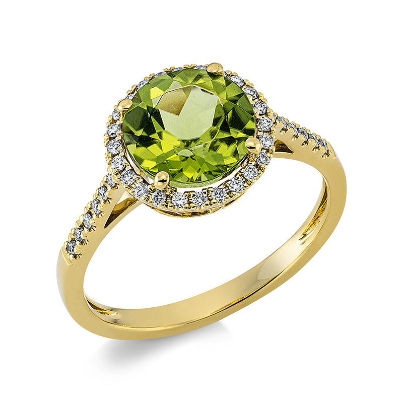 Ring mit Peridot  aus 750/-18 Karat Gelbgold mit 36 Diamanten 0