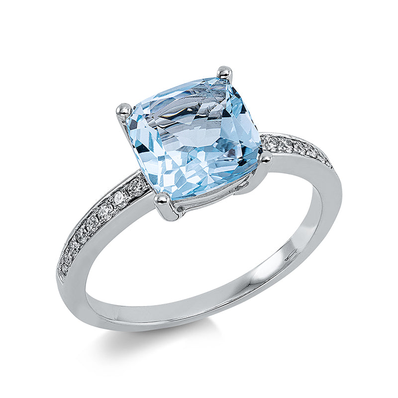Ring mit Topas  aus 750/-18 Karat Weißgold mit 16 Diamanten 0