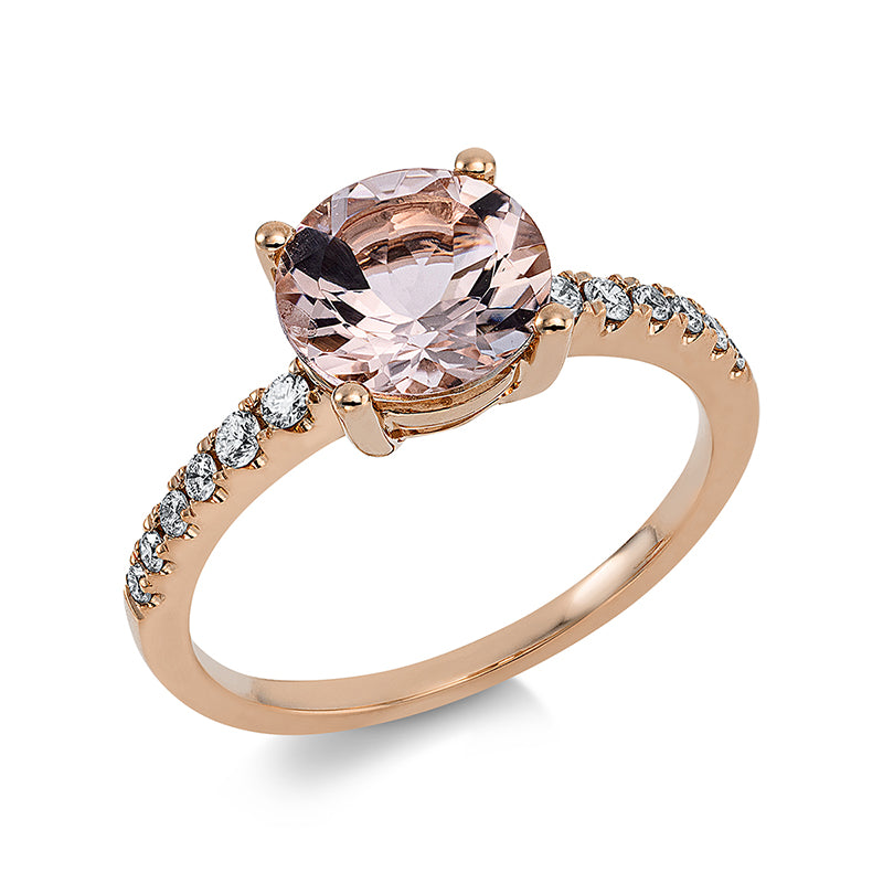 Ring mit Morganit  aus 750/-18 Karat Rotgold mit 12 Diamanten 0