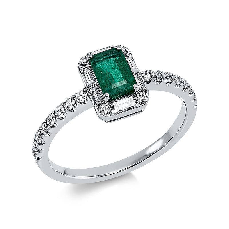 Ring mit Smaragd  aus 750/-18 Karat Weißgold mit 26 Diamanten 0