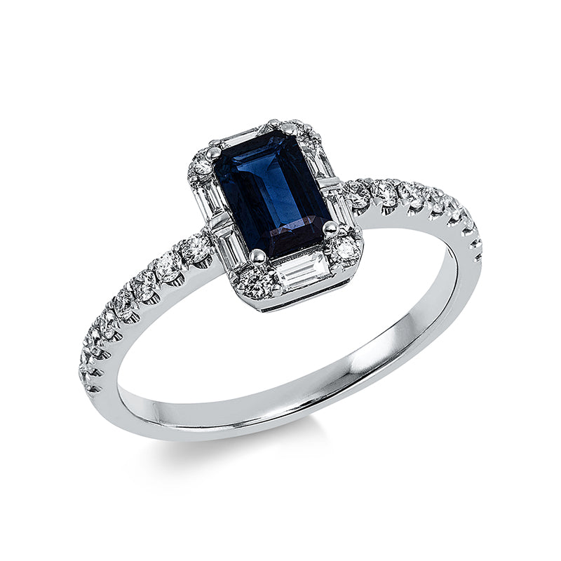 Ring mit Saphir  aus 750/-18 Karat Weißgold mit 26 Diamanten 0