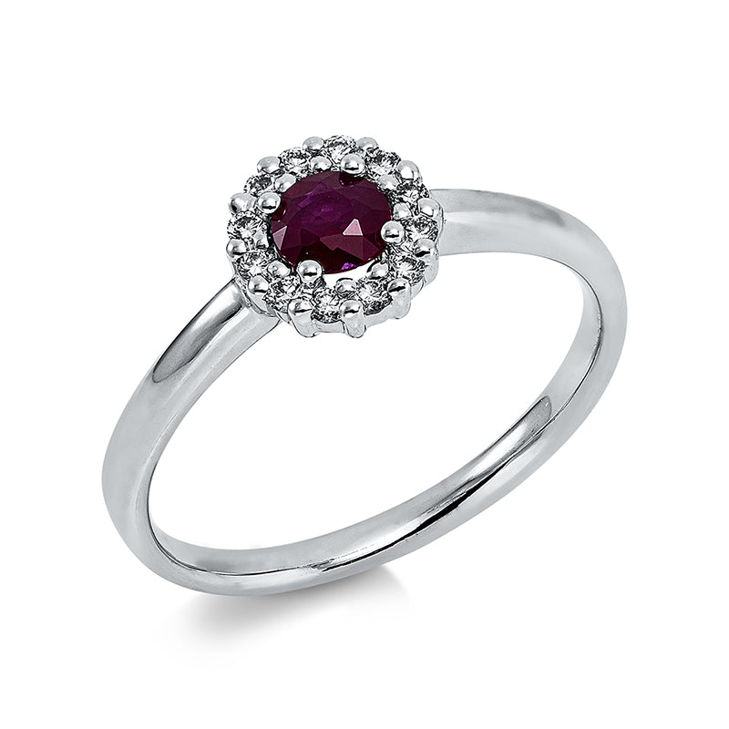 Ring mit Rubin  aus 750/-18 Karat Weißgold mit 12 Diamanten 0