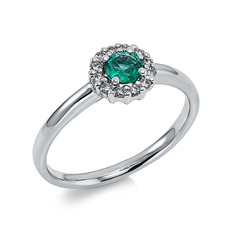 Ring mit Smaragd  aus 750/-18 Karat Weißgold mit 12 Diamanten 0