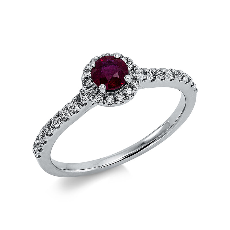 Ring mit Rubin  aus 750/-18 Karat Weißgold mit 30 Diamanten 0