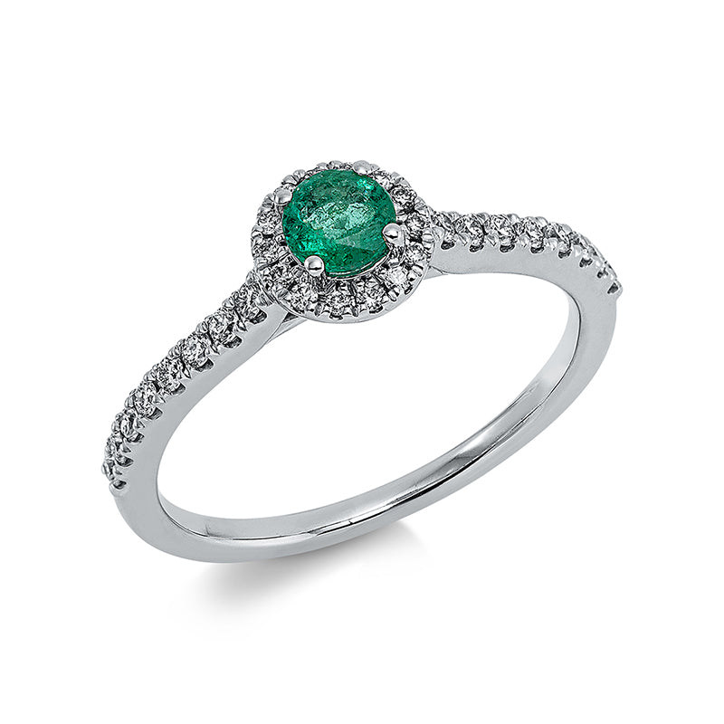 Ring mit Smaragd  aus 750/-18 Karat Weißgold mit 30 Diamanten 0