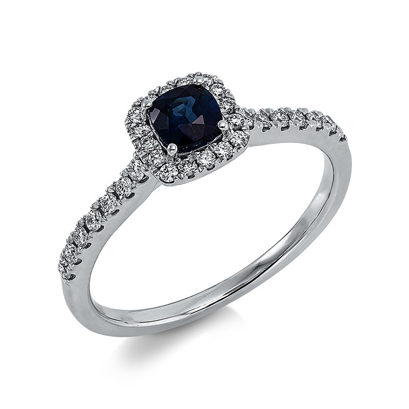 Ring mit Saphir  aus 750/-18 Karat Weißgold mit 30 Diamanten 0