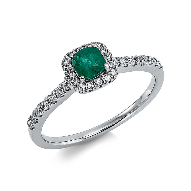 Ring mit Smaragd  aus 750/-18 Karat Weißgold mit 30 Diamanten 0