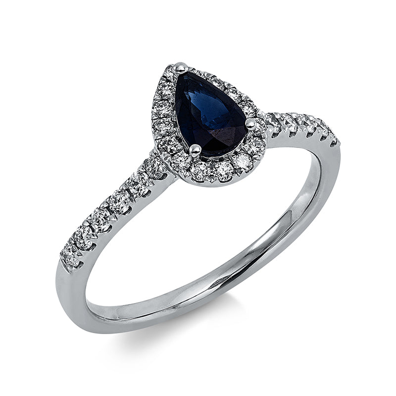 Ring mit Saphir  aus 750/-18 Karat Weißgold mit 27 Diamanten 0