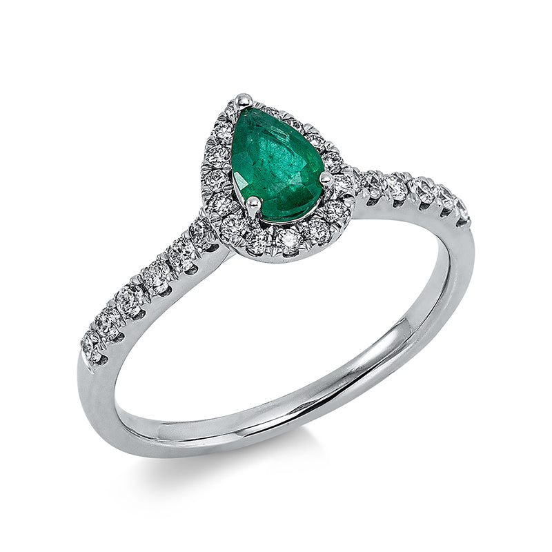 Ring mit Smaragd  aus 750/-18 Karat Weißgold mit 27 Diamanten 0