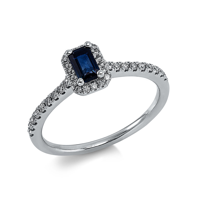 Ring mit Saphir  aus 750/-18 Karat Weißgold mit 36 Diamanten 0