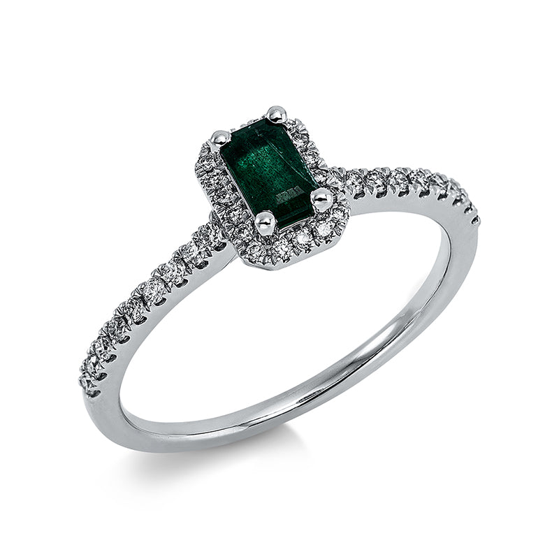 Ring mit Smaragd  aus 750/-18 Karat Weißgold mit 36 Diamanten 0