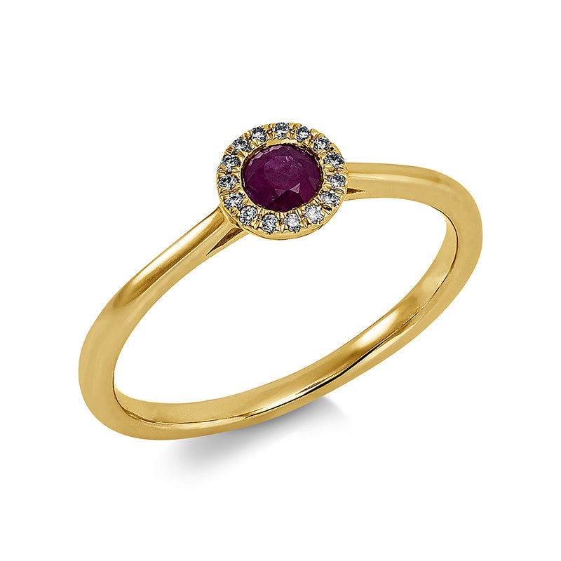 Ring mit Rubin  aus 750/-18 Karat Gelbgold mit 15 Diamanten 0