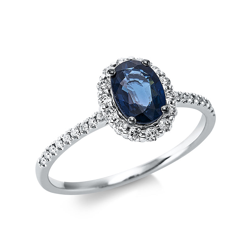 Ring mit Saphir  aus 750/-18 Karat Weißgold mit 32 Diamanten 0