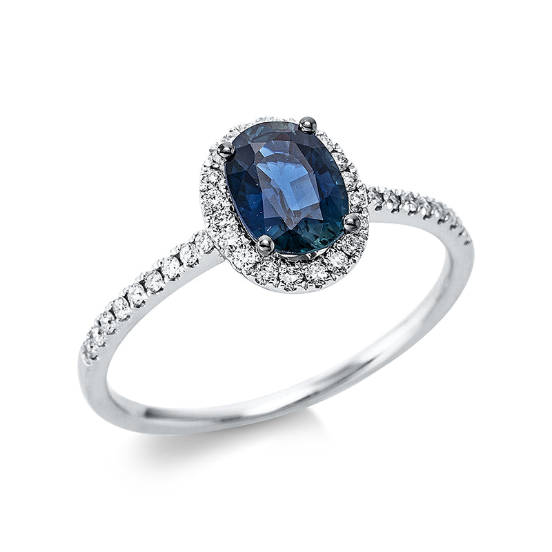 Ring mit Saphir  aus 750/-18 Karat Weißgold mit 38 Diamanten 0