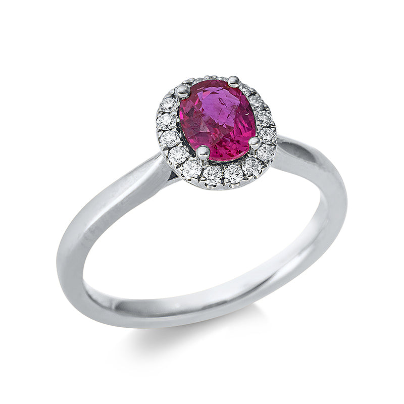 Ring mit Rubin  aus 750/-18 Karat Weißgold mit 16 Diamanten 0
