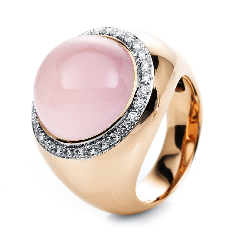 Ring mit Rosenquarz  aus 750/-18 Karat Rotgold / Weißgold mit 30 Diamanten 0
