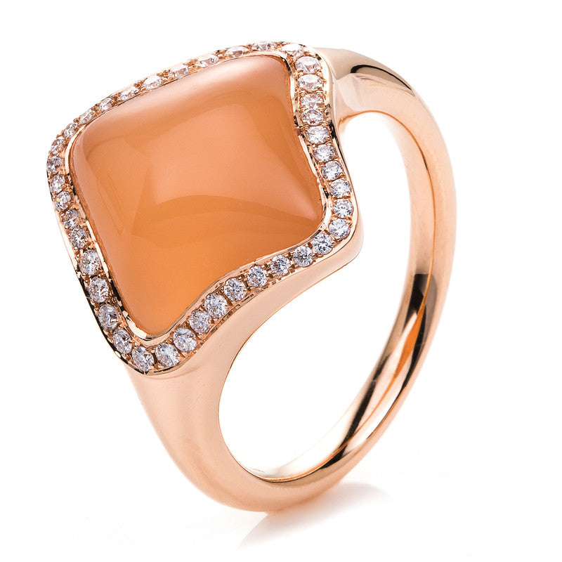 Ring mit Mondstein  aus 750/-18 Karat Rotgold mit 40 Diamanten 0