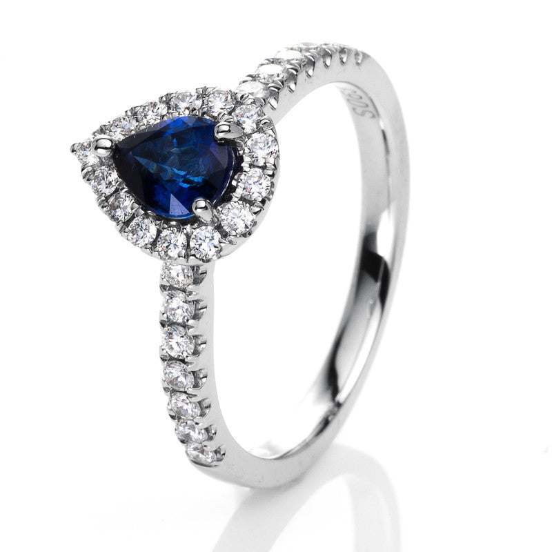 Ring mit Saphir  aus 750/-18 Karat Weißgold mit 28 Diamanten 0