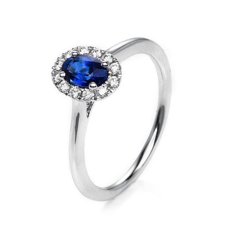 Ring mit Saphir  aus 750/-18 Karat Weißgold mit 12 Diamanten 0