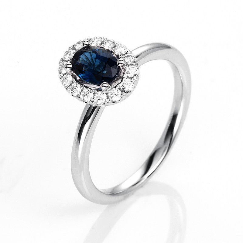 Ring mit Saphir  aus 750/-18 Karat Weißgold mit 14 Diamanten 0
