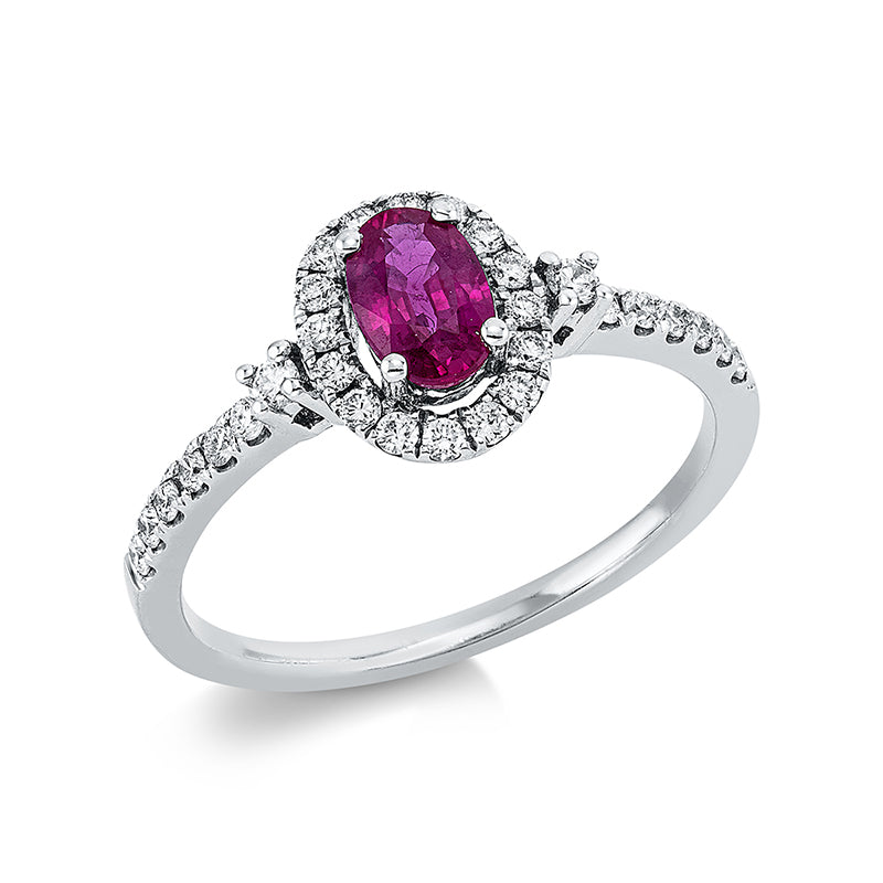 Ring mit Rubin  aus 750/-18 Karat Weißgold mit 30 Diamanten 0