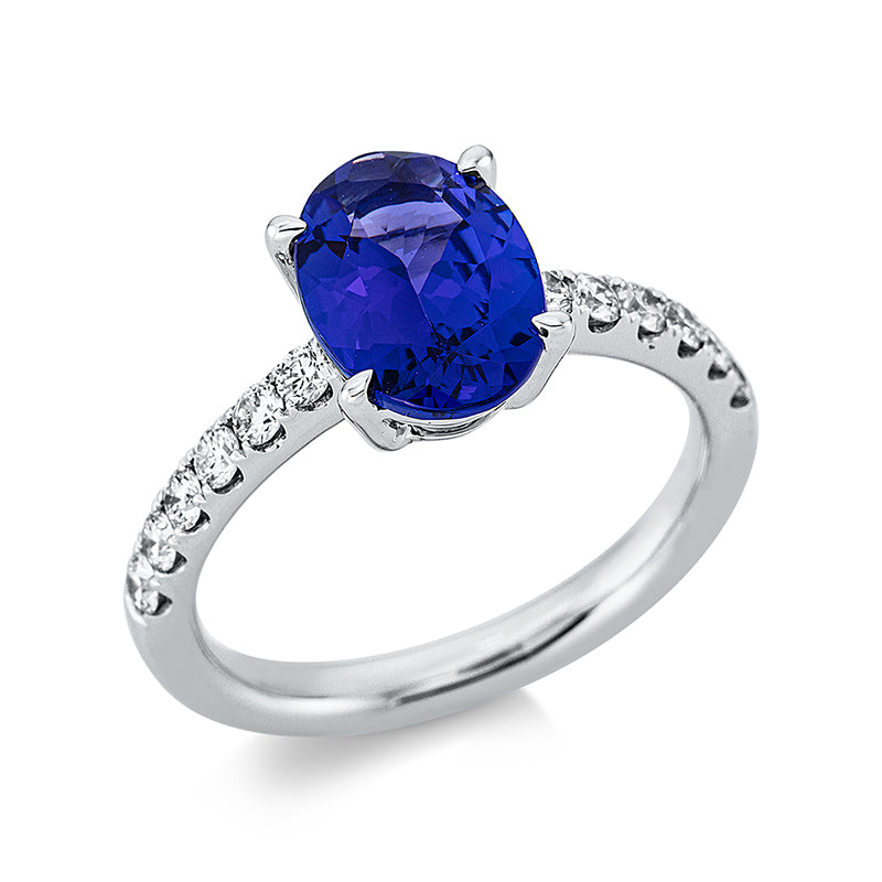 Ring mit Tansanit  aus 750/-18 Karat Weißgold mit 12 Diamanten 0