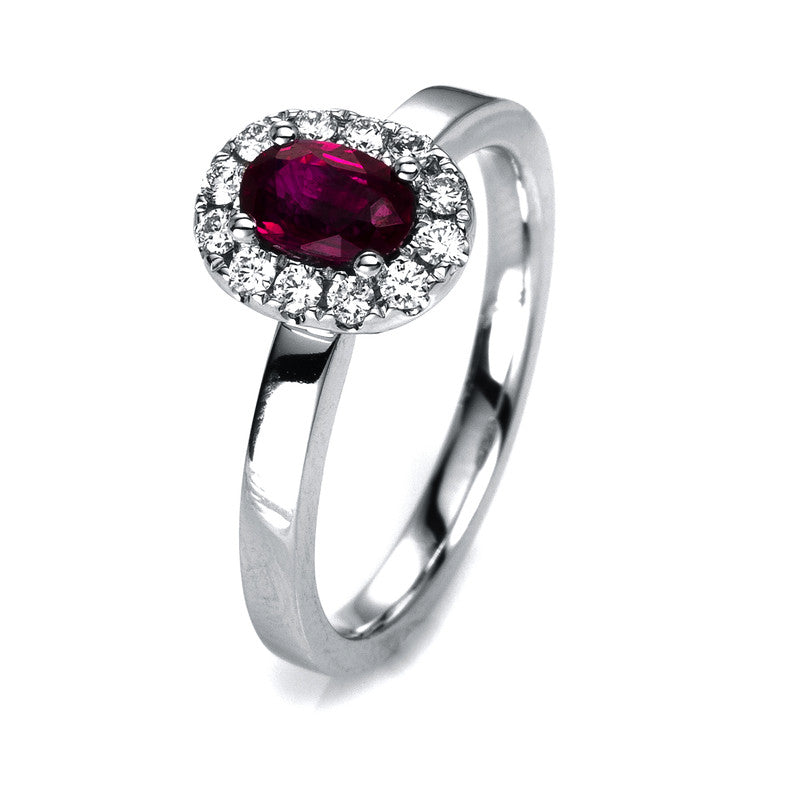 Ring mit Rubin  aus 750/-18 Karat Weißgold mit 12 Diamanten 0