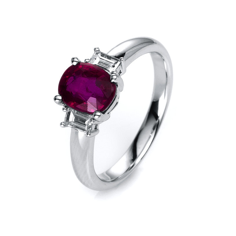 Ring mit Rubin  aus 750/-18 Karat Weißgold mit 2 Diamanten 0