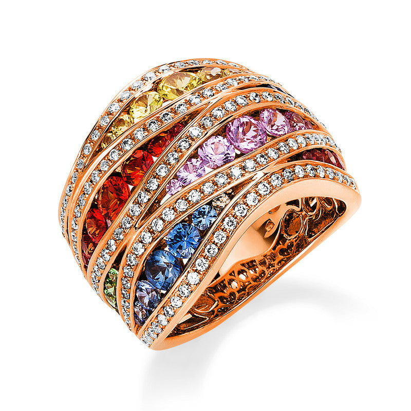 Ring mit Saphir  aus 750/-18 Karat Rotgold / Weißgold mit 143 Diamanten 0