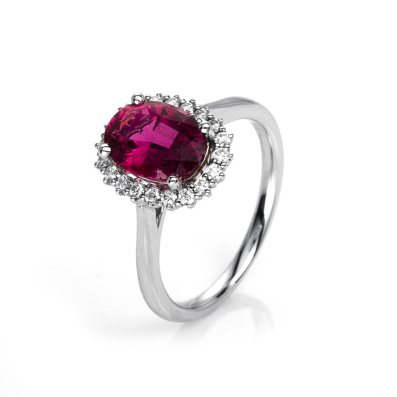 Ring mit Rubellit  aus 750/-18 Karat Weißgold mit 20 Diamanten 0