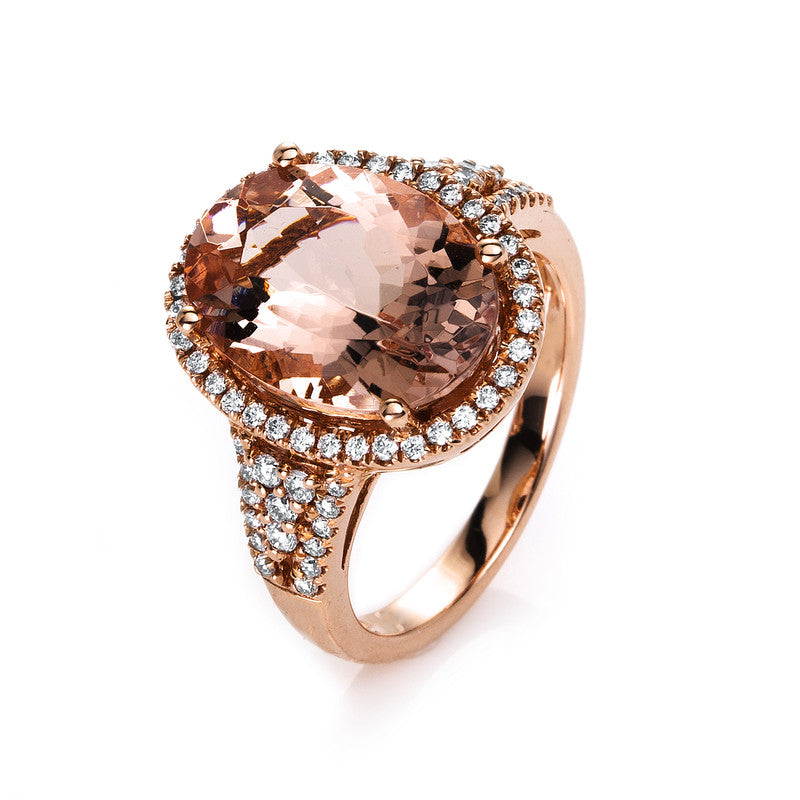 Ring mit Morganit  aus 585/-14 Karat Rotgold mit 68 Diamanten 0