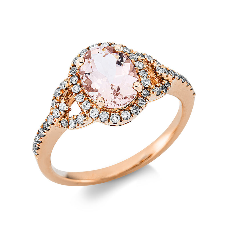 Ring mit Morganit  aus 585/-14 Karat Rotgold mit 49 Diamanten 0