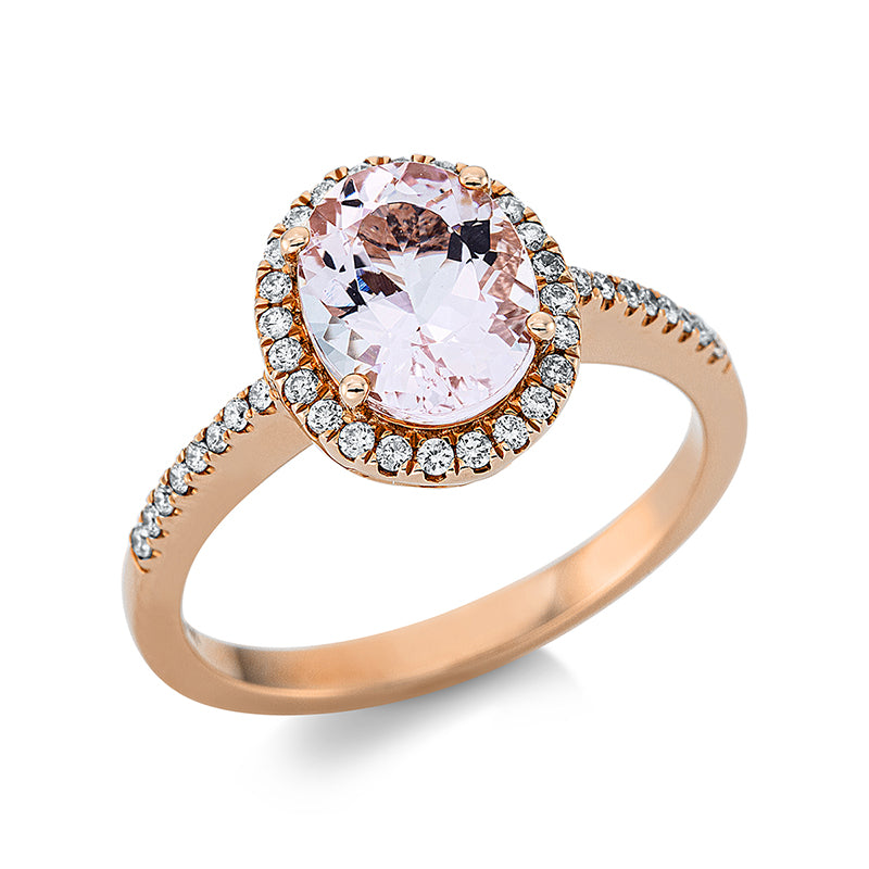 Ring mit Morganit  aus 750/-18 Karat Rotgold mit 40 Diamanten 0